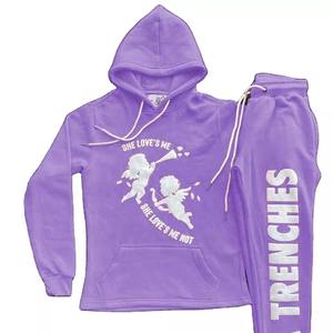 Survêtements pull personnalisé à manches longues bouffée imprimé sweats à capuche et pantalons deux pièces Joggers ensembles solide gris vêtements d'entraînement survêtements - Product Image 1