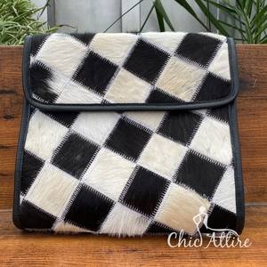 Top qualité Premium noir et blanc à carreaux en cuir de vachette fourrure pliable voyage bijoux organisateur luxe Design mallette de rangement sac - Product Image 1