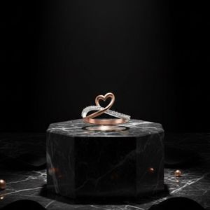 แหวนค็อกเทลเพชรรูปหัวใจวินเทจในรูปทรงห่วงในทองคำโรสโกลด์ 14k สำหรับผู้หญิง-ของขวัญวันแต่งงานและวันครบรอบ - Product Image 1