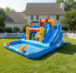 Parque Acuático Inflable de PVC de Doble Carril, Castillo Hinchable para Niños con Tobogán de Agua y Pistola de Agua para el Patio Trasero - Product Image 2