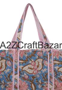 Sac fourre-tout matelassé en coton pur 100 % pour femmes indiennes, fait main avec imprimé floral en blocs, idéal pour le bureau et l'usage quotidien - Vente en gros pour l'exportation - Product Image 3