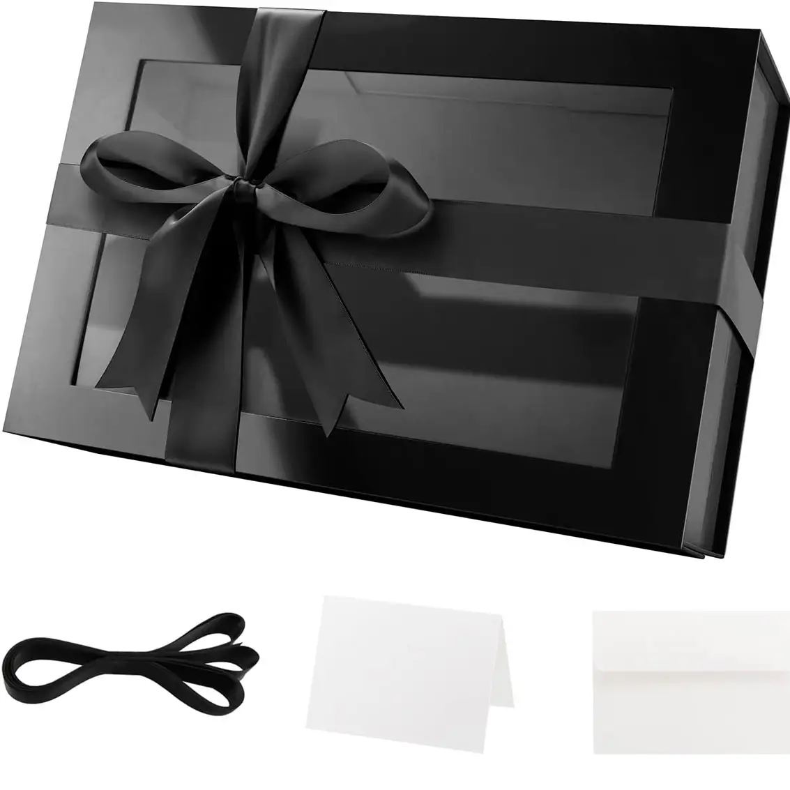 Large Clear Gift Box with Window, 13.5x9x4.1 Inches Black Gift Box for Present Contains Ribbon, Card, Groomsman Proposal Box