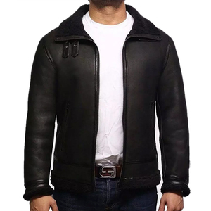 Veste en cuir volante style aviateur F2 pour hommes col en mouton veste d'hiver en polyester tricoté à imprimé solide pour hommes livraison DDP - Product Image 2