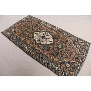 Turkish Vintage Rug 0.3x6.3 ft (8x193 cm), <b>Brown</b> <b>Wool</b> Rug - Product Image 2