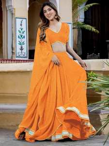 Lehenga ที่สวยงามกับ zari และ cording ลูกไม้ทำงานกับ leheriya พิมพ์ - Product Image 6