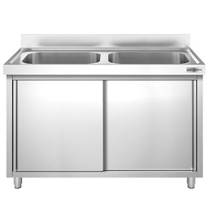 ตู้ซิงค์เชิงพาณิชย์ PREMIUM - สแตนเลส - 1400x700 มม. - พร้อมอ่าง 2 หลุมตรงกลาง - Product Image 4