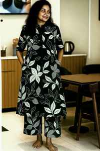 Conjuntos Kurta para mujer Estampado floral con línea Cuello mandarín Mangas rectas Pantalones sólidos con un solo bolsillo Ropa de oficina - Product Image 4