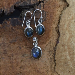 925 argent massif classique boucles d'oreilles pendentif ensemble bijoux pour femmes 925 argent Sterling Labradorite pierres précieuses Style Boho fait à la main - Product Image 3