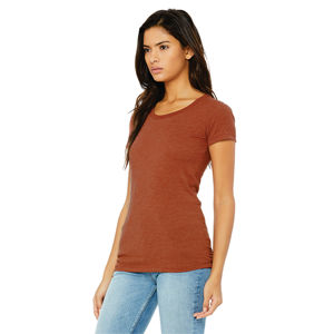 T-Shirt manches courtes femme 50% Polyester 25% Airlume en coton peigné à anneaux 25% rayonne 40 simple 3.8 oz argile Triblend - Product Image 2