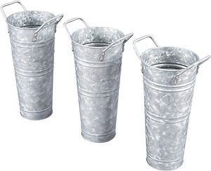 Juego de 3 jarrones florales galvanizados de bronce antiguo, cubos franceses con mango para decoración moderna de interiores y exteriores - Product Image 2
