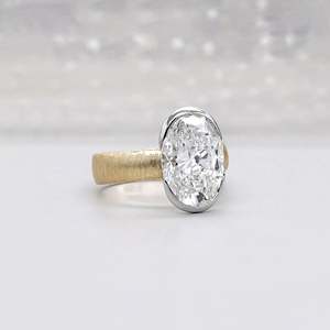 Oval Engagement <b>Ring</b> with Solitaire <b>Diamond</b> Two Tone Yellow Gold Wedding Band Bezel Set <b>Diamond</b> <b>Rings</b> - Product Image 2