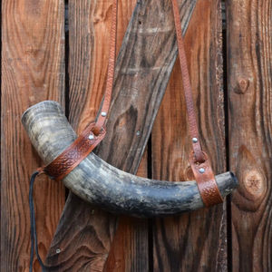 แตรเป่าแบบนอร์สขัดเงาเป็นมิตรกับสิ่งแวดล้อม ทำจากเขาควายธรรมชาติ พร้อมสายหนัง - สไตล์ฮวงจุ้ยและศาสนา - Product Image 1