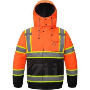 เสื้อแจ็คเก็ตนิรภัยสะท้อนแสง ANSI Class 1 สำหรับฤดูหนาว เหมาะสำหรับวิศวกรก่อสร้าง แบบ Softshell มีฮู้ด สีดำ  พร้อมโลโก้สั่งทำพิเศษ ไฟ LED กระพริบ - Product Image 1