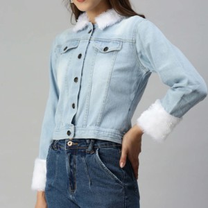 Precio de fábrica transpirable Denim Jean Chaqueta de invierno Crock Top Mujer Blue Jean Jacket Spring Thin Jean Chaquetas para mujer - Product Image 6