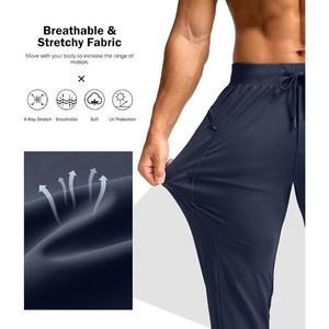 Pantalones de chándal para hombre con bolsillos y cremallera, pantalones de entrenamiento antiarrugas para gimnasio, pantalones teñidos lisos para hombre - Product Image 5