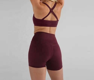 Active Solid Washed Cotton Racerback <b>Bra</b> and Shorts Set for Women Offering Supportive Stretch Breathable Yoga Activewear 2 Piece - Product Image 2