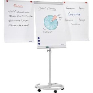 Flipchart Móvil Soennecken con Bandeja de Almacenamiento, Base Redonda, 5 Ruedas Bloqueables, Gris Claro - Product Image 1