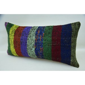 Multicolor Wool Kantha <b>Patchwork</b> Pillow 12x24 Inch Woven Vintage <b>Throw</b> Pillow - Product Image 3