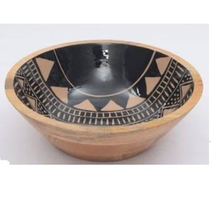 Bol à fruits et à salade en bois d'acacia, bol de service fait à la main, bol en bois imprimé avec des autocollants en émail pour l'hôtellerie et la restauration - Product Image 2