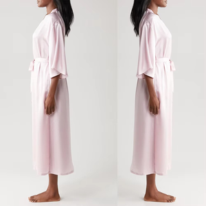 Venta al por mayor de alta calidad de satén de seda camisón de las señoras de color sólido ropa de dormir pijamas de seda satén ecológico pijamas de manga larga - Product Image 4