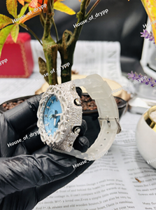 925 <b>Sterling</b> <b>Silver</b> Iced Digital <b>Watch</b> VVS Moissanite Diamond Bezel Blue Throne Dial Hip Hop Luxury Statement <b>Watch</b> - Product Image 4