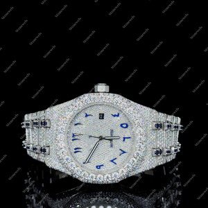 นาฬิกาเพชรอัญมณีสีดำแบบกำหนดเองหรูหราแบรนด์ชั้นนำนาฬิกาเพชร VVS Moissanite นาฬิกากลไกอัตโนมัติสำหรับผู้ชายสีทอง10kt - Product Image 1