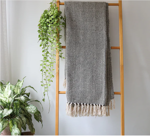 Mantas de Jacquard de Algodón Azul Marino con Borlas y Pompones, Decoración del Hogar, Textil, Disponible con Etiqueta Privada, Precio de Fábrica - Product Image 1