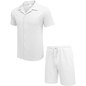 Logo personnalisé Vente en gros Ensembles courts d'été pour hommes 100% coton Tenues 2 pièces Survêtements Ensembles boutonnés pour hommes - Product Image 2