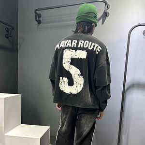 Sudadera de cuello redondo extragrande de manga larga 100% algodón para hombre, de punto liso, lavado ácido, de secado rápido, para fitness, con estampado de logotipo personalizado, de alta calidad. - Product Image 5