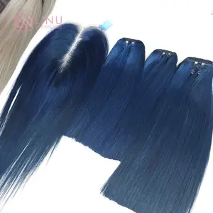 Wholesale Raw Hair Bone Straight Blue Color Hair Bundle With Closure From Vietnamese Hair Supplier At Good Price