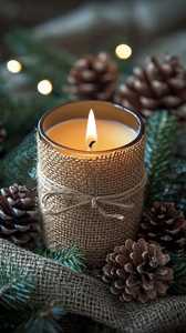 Bougie en cire de soja parfumée dans un bocal en verre, style rustique en toile de jute, décoration de Noël, cadeau pour la maison, style artisanal naturel, ornement d'hiver - Product Image 3