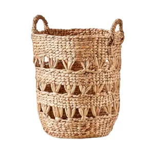 Triangle Pattern Water Hyacinth Basket Wicker Basket with Handles Laundry Basket Storage Toy Storage Vietnam Supplier FBA Amazon