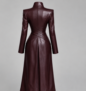 Gabardina de Cuero para Mujer con Cierre de Botones, Manga Larga y Corte Largo - Product Image 6