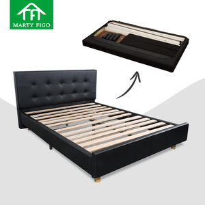 Factory Custom Modern Hotel Upholstery king Queen Size <b>Bed</b> with Headboard Hardwood Tufted Black <b>Wooden</b> Leather <b>Bed</b> Frames - Product Image 1