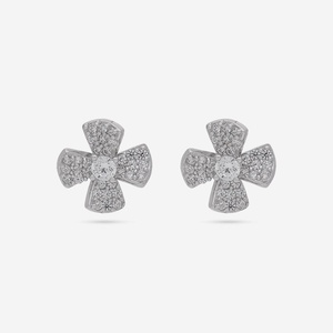 92.5 <b>Silver</b> Earrings 191568 Gold Plated <b>Stud</b> and Drop Flower-Shaped with Zircon and Diamond for Wedding Engagement Party - Product Image 1
