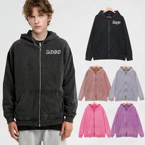 Sweat à capuche pour hommes avec fermeture éclair au design personnalisé sweat à capuche vintage avec impression bouffante délavé à l'acide sweat à capuche et sweat-shirts surdimensionnés 400 g/m² poids lourd pour hommes - Product Image 2