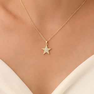 Collier pendentif étoile minimaliste en argent sterling 925 plaqué or 14 carats, bijoux célestes brillants en forme d'étoile polaire, pour mariage chrétien - Product Image 4