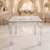 Table de banquet rectangulaire moderne de luxe en verre trempé et acrylique pour mariages et événements, fabriquée en usine