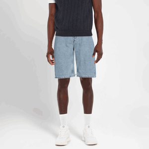 Shorts Vaqueros Desgastados con Apliques Bordados, Lavado Azul, Logotipo Personalizado, Doble Rodillera, Estilo Cargo, Streetwear, Skateboard - Product Image 1
