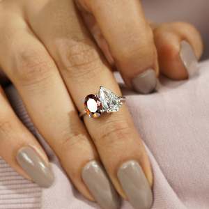 IGI Certified Toi Et Moi Engagement <b>Ring</b> with Oval Fancy Red <b>Diamond</b> and Pear <b>Diamond</b> <b>Diamond</b> <b>Rings</b> - Product Image 5