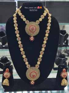 <b>INDIAN</b> TRADITIONAL and FASHIONABLE COPPER <b>JEWELLERY</b> BRIDAL WEDDING <b>JEWELLERY</b> <b>SET</b> for WOMEN EARRINGS and NECKLACE <b>SET</b> - Product Image 2