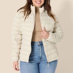 Doudoune légère pour femme, col montant, manteau d'hiver chaud et rembourré, veste élégante beige crème avec fermeture éclair intégrale - Product Image 2