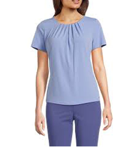 T-shirts pour femmes, col mandarin, manches courtes, coupe ajustée, en soie/coton Dobby, anti-rides - Product Image 4