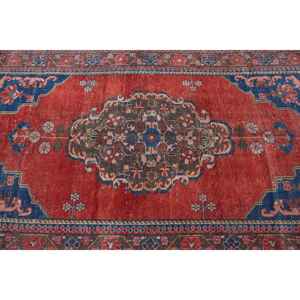 Alfombra Turca Vintage, Alfombra de 4.2x7.3 pies, Alfombra Floral Roja y Azul - Product Image 4