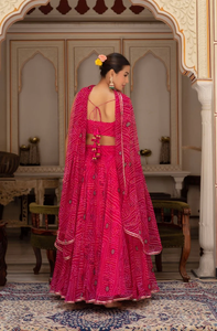 Gulabi galiyan RANI bandhej georgette lehenga ชุดสีชมพูกับ georgette dupatta ทันสมัยผู้หญิงสวย lehenga - Product Image 3