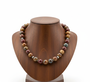 Collar de Piedras de Jaspe Natural de 18 Pulgadas para Mujer, Plata Tibetana, Chapado en Oro de 10K, Diseño Geométrico Hecho a Mano, Moda - Product Image 3