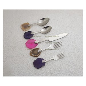 สไตล์ที่ไม่ซ้ํากันสแตนเลส Flatware ชุดไม้หินคุณภาพสูง 18/8 ชุดช้อนส้อมเหล็กตกแต่งตาราง 5 ชิ้นช้อนส้อม - Product Image 6