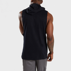 Vente en gros OEM personnalisé hommes pulls à capuche sans manches 100% coton vêtements de sport pour le sport Fitness brodé couleur unie chaud hiver - Product Image 2