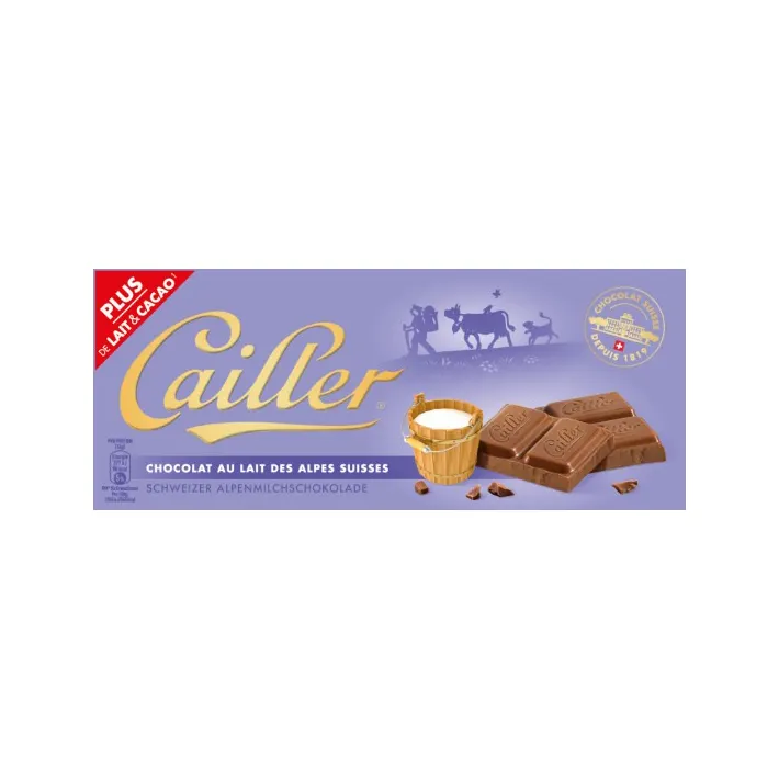 Prix de gros fournisseur de chocolat au lait Cailler 100g stock en vrac avec expédition rapide