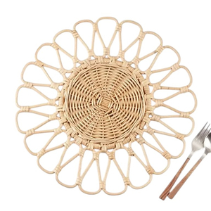 จานหวายสานรูปดอกไม้ทำด้วยมือสีขาวทนทานเป็นมิตรต่อสิ่งแวดล้อมแผ่นรองจาน - Product Image 4